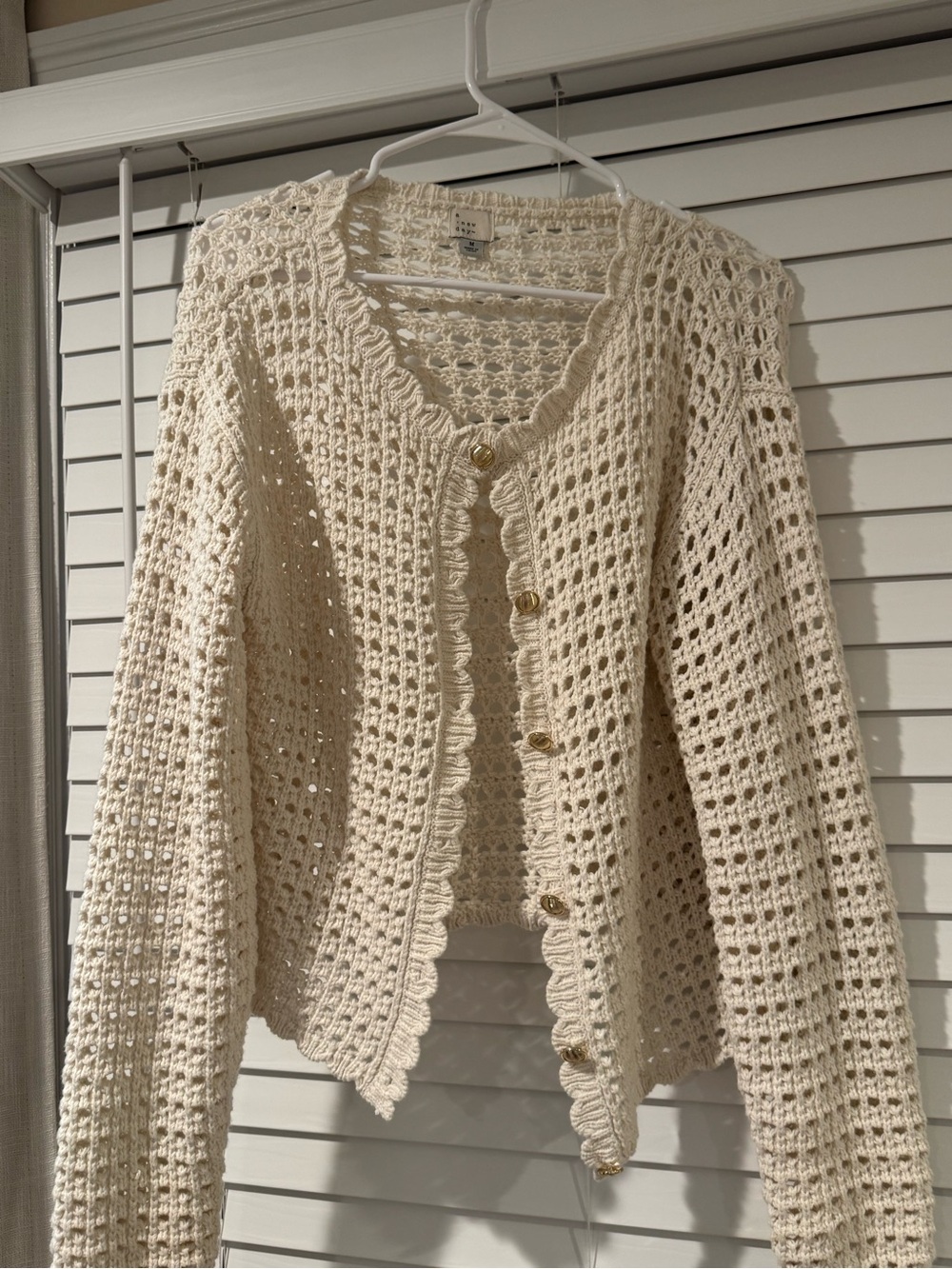 a new day Cream Crochet Openwork Button-Up Cardigan